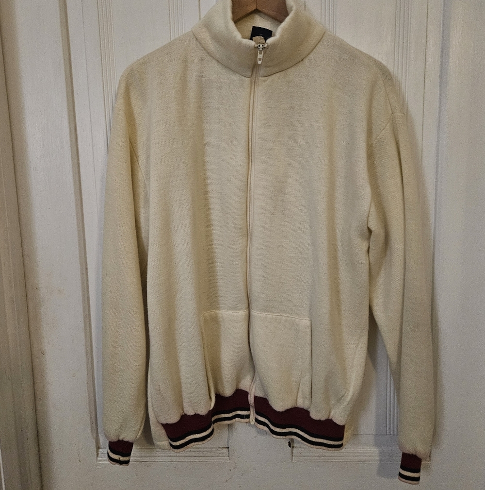 Vintage 1980s Men's Cream Full-Zip Sweater Jacket